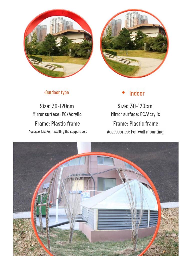 Reflective Convex-Concave Safety Mirror for Indoor/Outdoor Traffic and Garage Corners