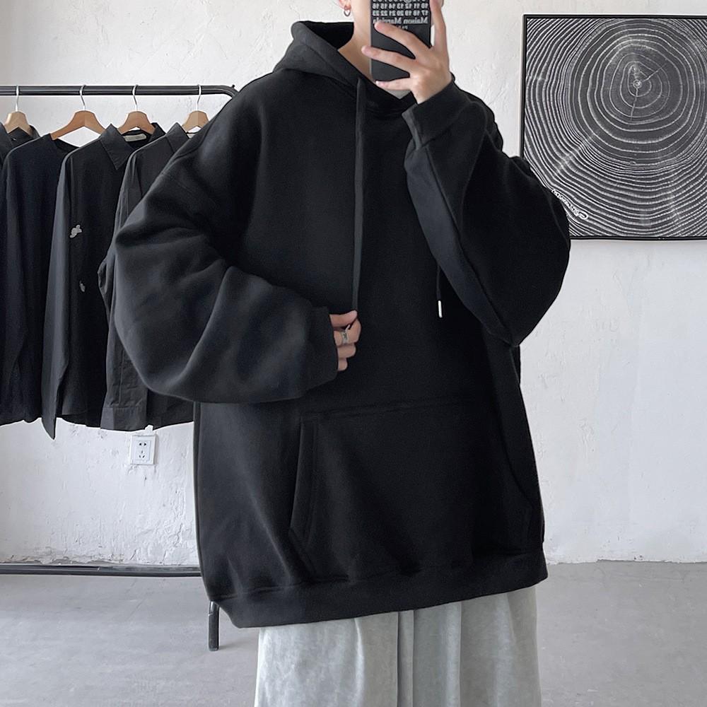 

Чоловічий однотонний худі - Корейський стиль, Універсальний, Вельветовий, Гонконгський стиль, Вільного крою, З довгим рукавом, Для весни та осені 3XL чорний