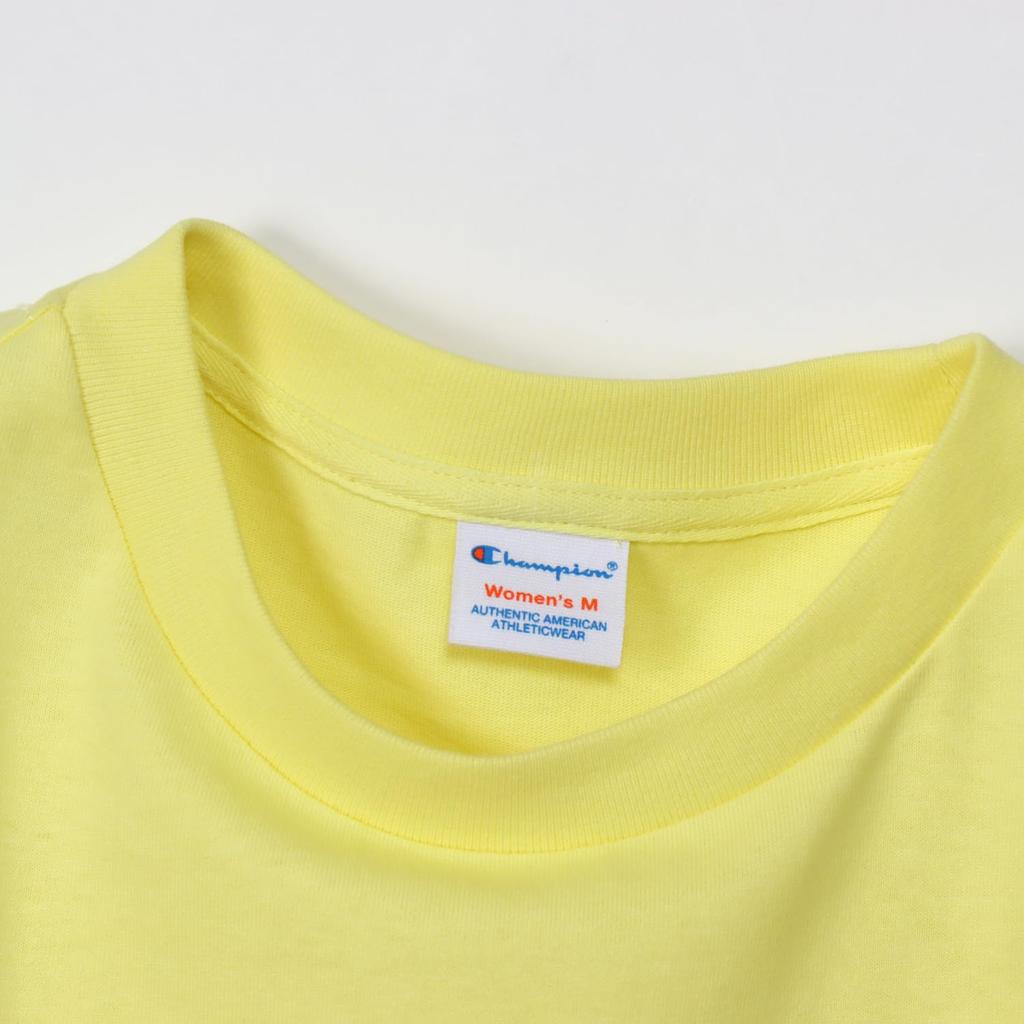 Short Round Graphic Short Sleeve Light Yellow [Champion] T-Shirt, Sleeve, Neck, 100% Cotton, Print, T-Shirt, Women's Casual, CW-Z319