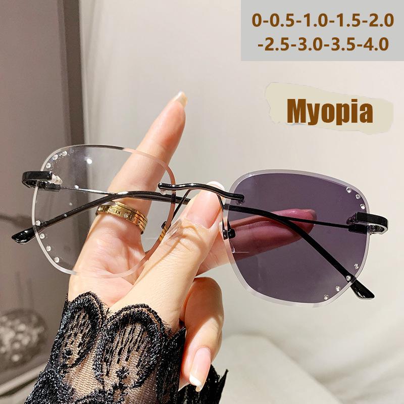 Frameless Po-sensitive Color-changing Anti-blue Light Nearsighted Glasses