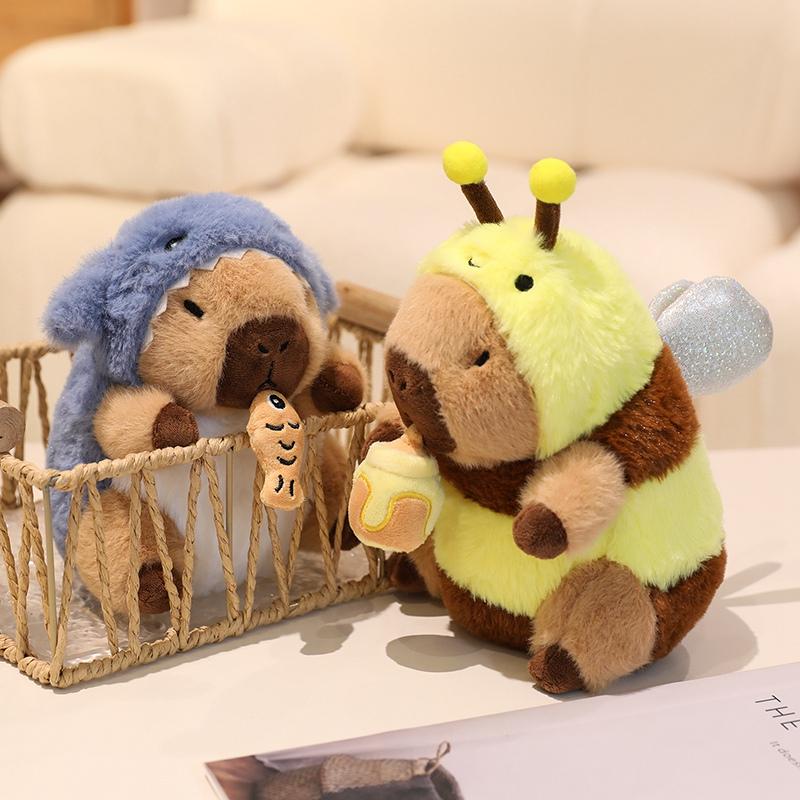 

Capybara Turn Into Dinosaur Shark Pig Rabbit Bee Plush Toys Lovely Cartoon Animals Stuffed Dolls Holiday Gift Home Decor Pillows 20cm