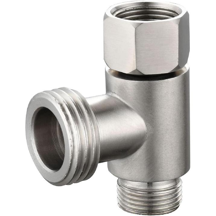 Bidet T Adapter, Biveah Stainless Steel Angle Stop Add-A-Tee Valve 3/8" for Toilet Supply Line Brushed Nickel, KTS002NA