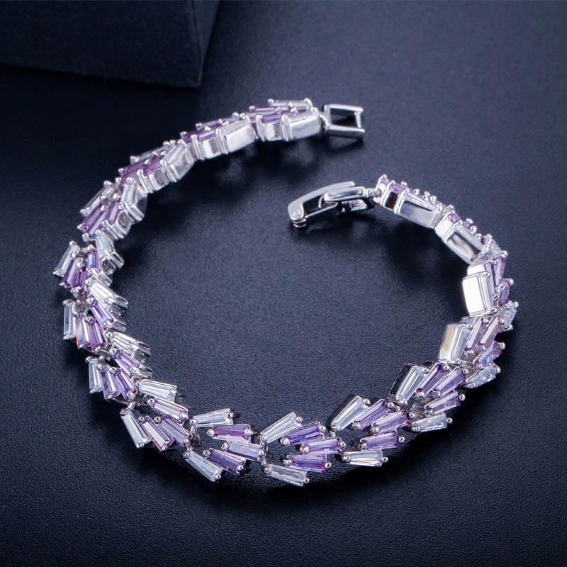 

Pera Fashion Women Daily Party Jewelry Big Baguette Square Shape Mystic Purple Crystal Stone Silver Color Charm Bracelets B140