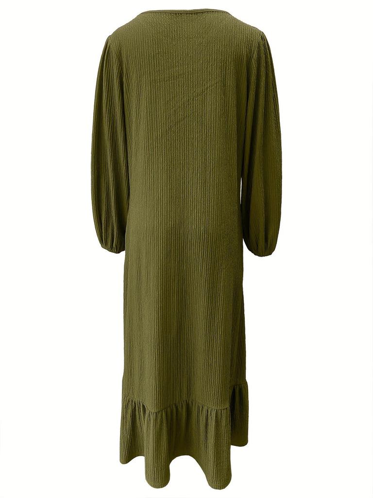 2024 Women's Long-Sleeve Vintage Ruffle Hem Dress - Spring/Autumn Fashion