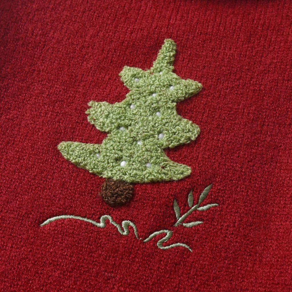 Neuer grenzüberschreitender Weihnachtsbaum Strick Baby Jumpsuit - Weinrot Wolle Doppelknopf Overall