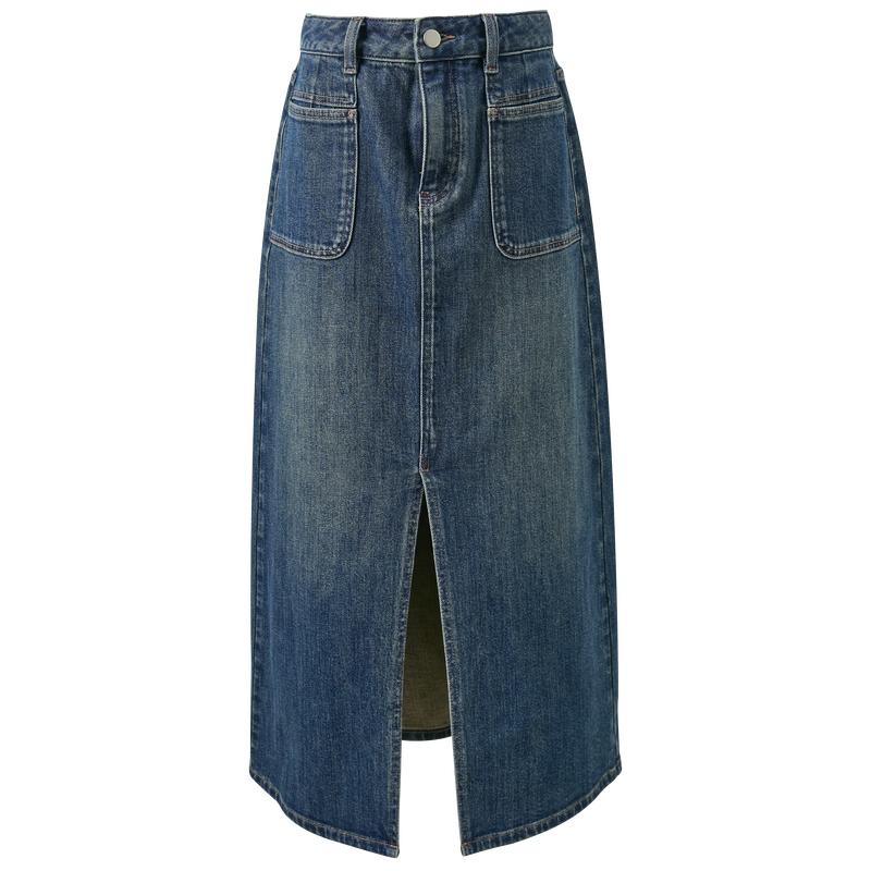 Sancai 2026 Spring Denim High-Waist Slit Skirt