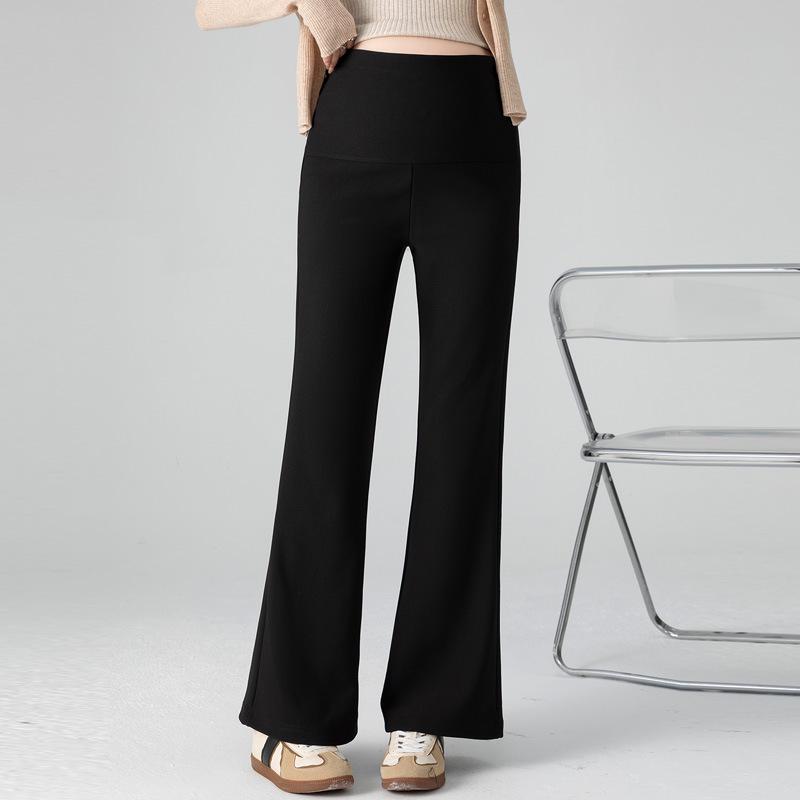 2026 Black Spring Maternity Pants: High-Waist Elastic Cropped Style with Belly Support and Straight Leg Design XL