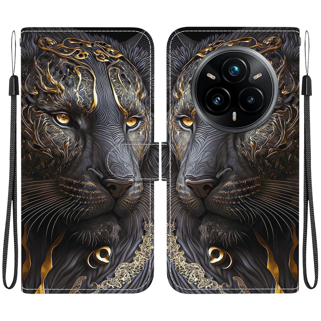 Handmade PU Leather Flip Case for Realme 14 Pro / Realme 14 Pro+ Anti-Slip Shockproof Cover with Wrist Strap & Heart/Rose Cat Designs