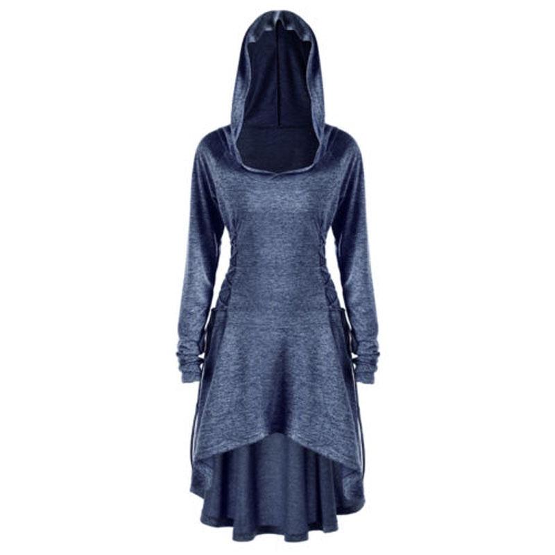 Stylish Punk Women's Plus Size Lace Up Dip Hem Tunic Hoodie Long Sweatershirts Dress Top For Every Occasion