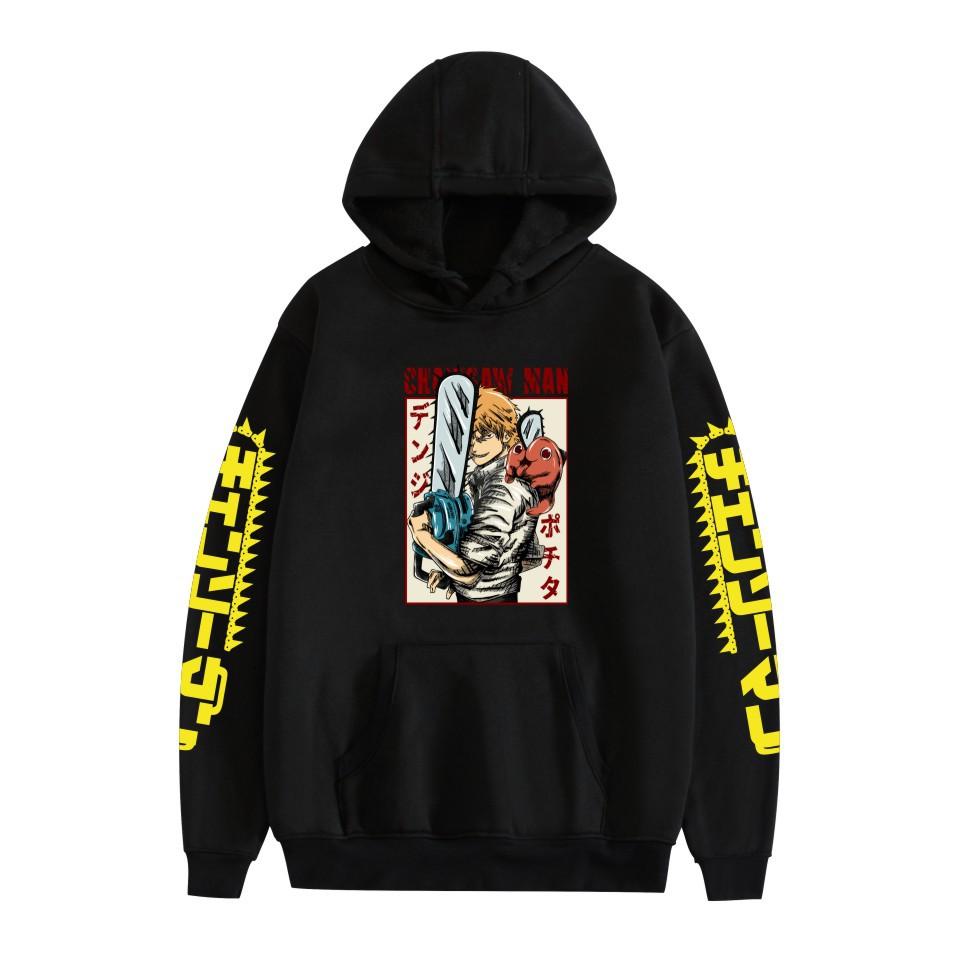 

Chainsaw Man Cartoon Pattern Anime Hoodies Men/Women Hooded Pullover Sweatrshirts XS чёрный