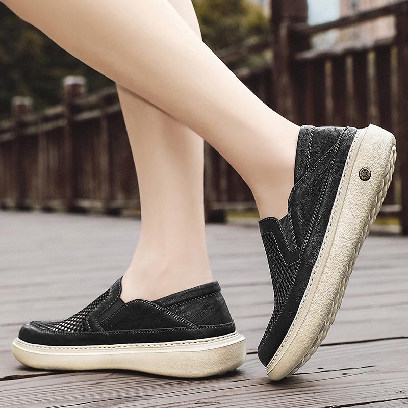 Men's Sporty Breathable Mesh Shoes Lightweight Comfortable Casual Slip-On Summer Shoes Round Toe Non-Slip Rubber Outsole