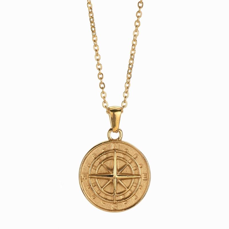 Layered Necklace for Men, Sailing Travel Compass Pendant Charm Chain Casual Retro Collar Neckwear Trend Jewelry Gift