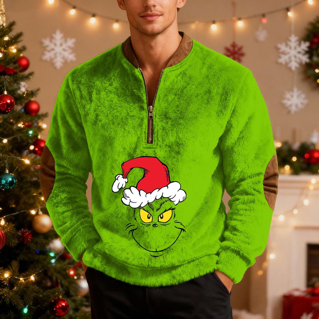 Mens Christmas Sweater Zip Up Sweatshirts Vintage Knit Graphic Sweatshirt Xmas Stand Collar Pullover