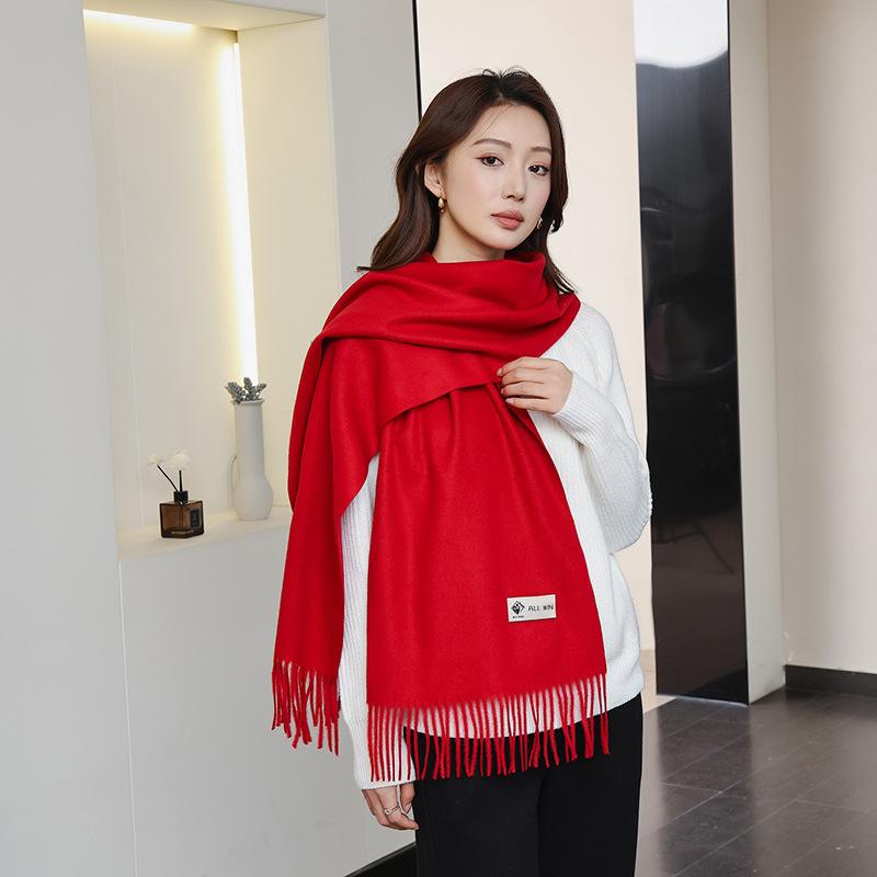 Wool Scarf for Women in Winter New Style Cashmere Scarf Versatile  Thickened  Warm and Solid Color Scarf