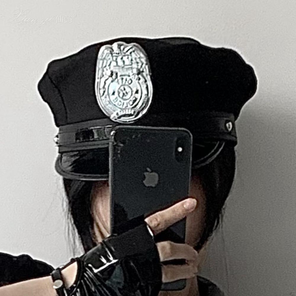 Xianyi Black European and American Police Hat Temptation Octagonal Hat Flat Top Versatile Halloween Cosplay Prop M1