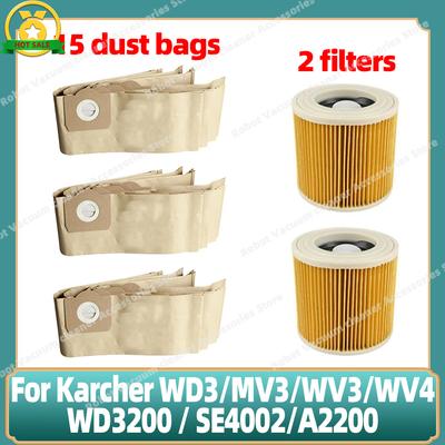 Kompatibel für Kärcher WD3 / MV3 / WV3 / WV4 / WD3200 / SE4002 / A2200 Roboterstaubsauger Staubbeutel Filter Zubehörteile