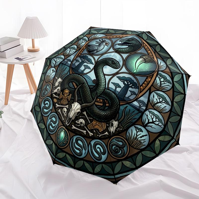 Snake Wildlife Mandala Pattern Umbrella, Portable and Foldable Design, 8 Ribs, a Casual Accessory for Halloween, Christmas, and Birthday Gifts.