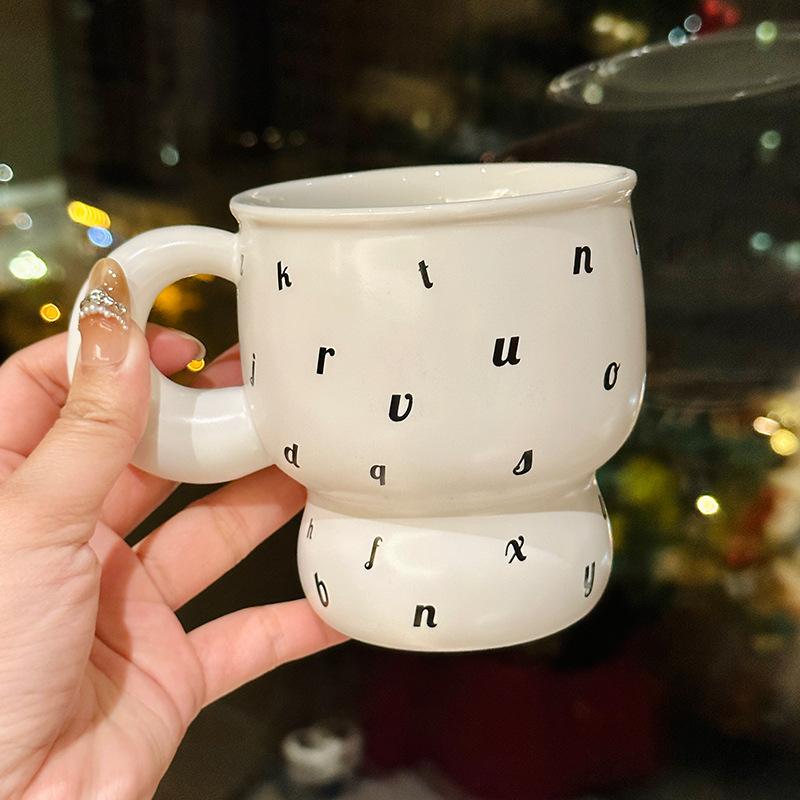 

Simple Gourd Letter Goblet Design Ceramic Mug Office Coffee Cup Home Water Cup Souvenir 400ml