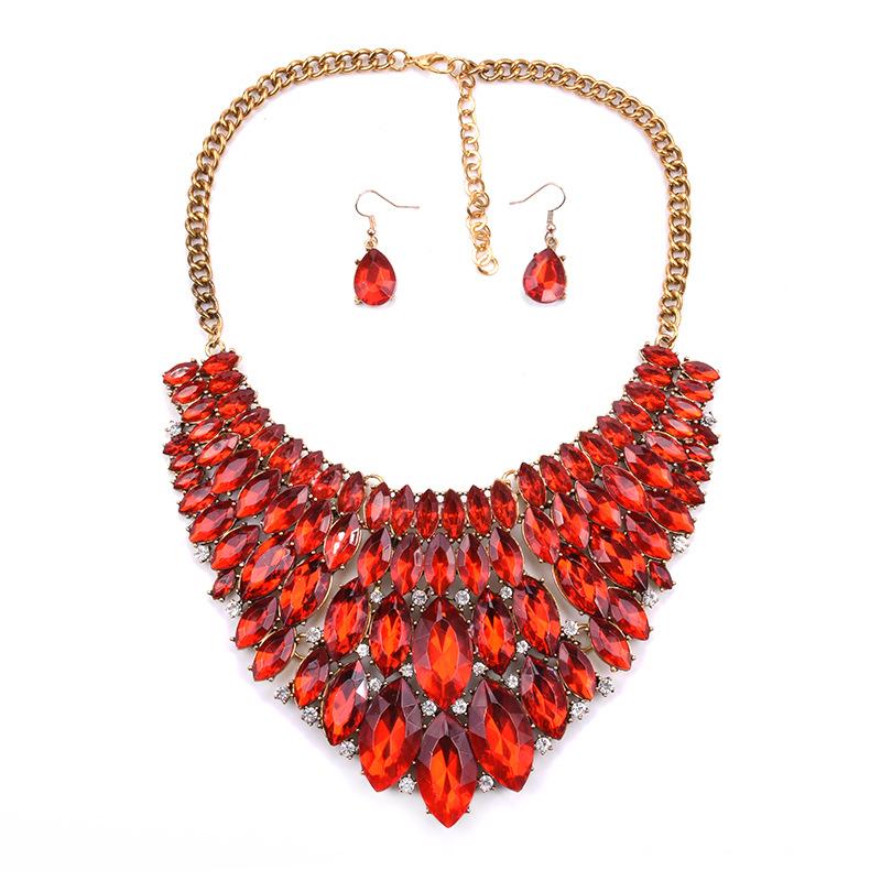 Modeschmuck Diamant Bunt Edelstein Halskette Ohrringe Set, Accessoires