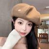 Womens Black Wool Beret Hat Vintage Korean Style Adjustable Octagonal Cap Small Face Effect