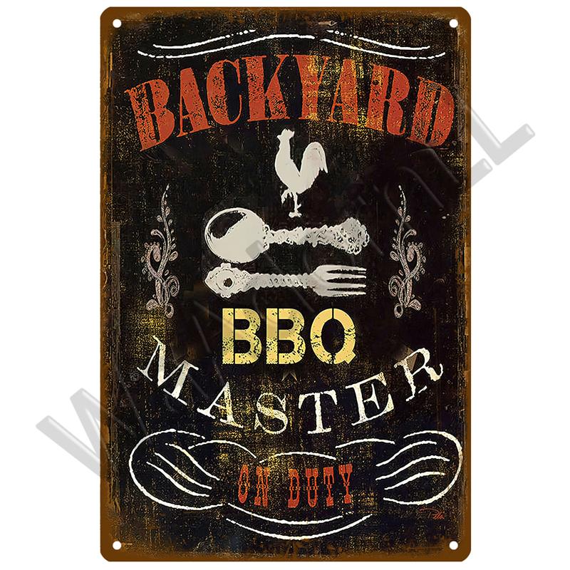 BBQ Zone Metal Sign Vintage Tin Sign Dad`s BBQ Yard Outdoor Party Decoration Plate Retro Barbecue Rules Slogan Decor Accessories
