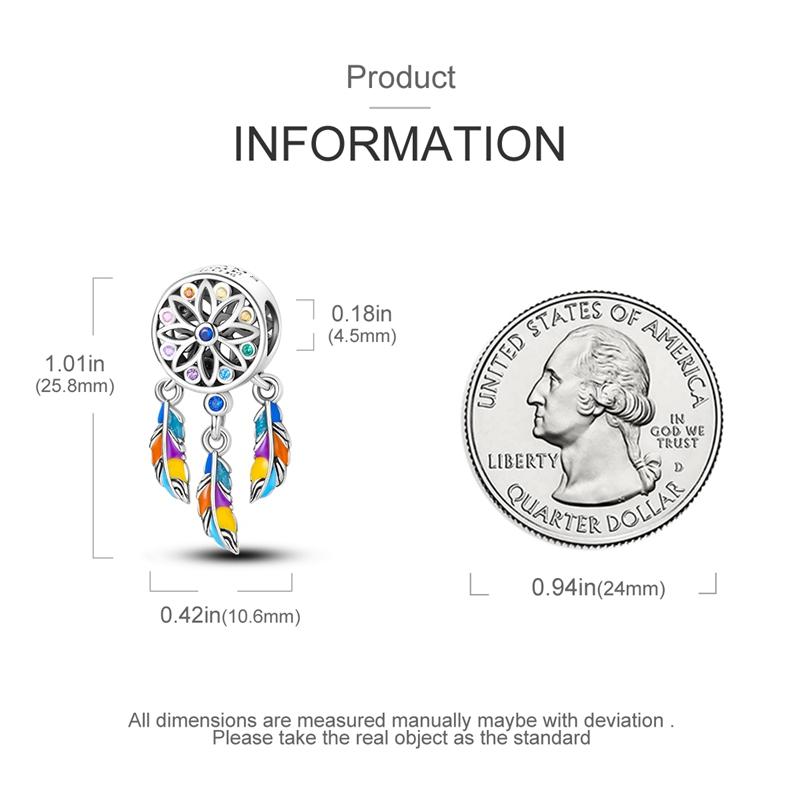 Authentic Original Charm Bead Components Copper Metal Colorful Dreamcatcher Lucky Bead Components Compatible With Charm Bead Components Plata