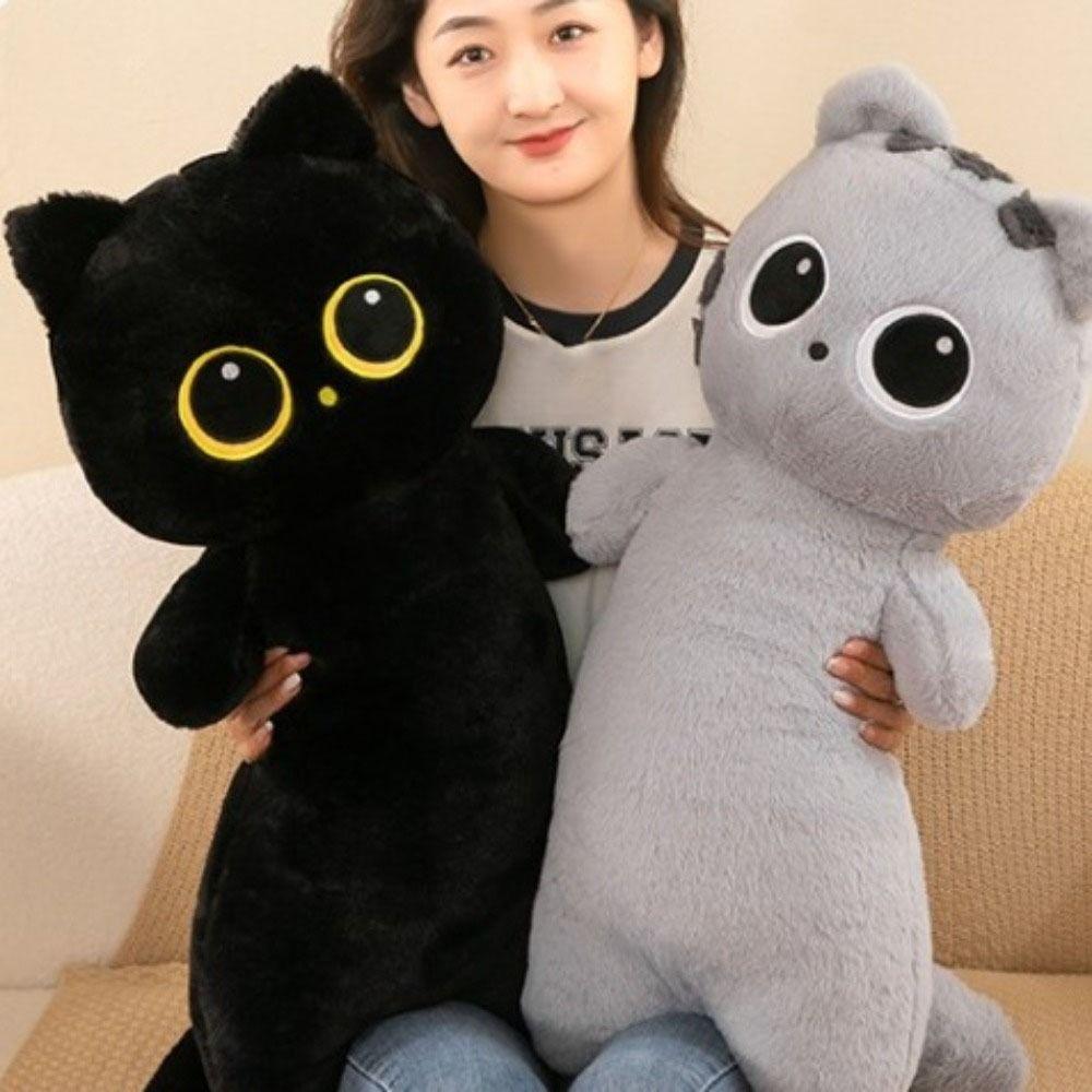 Cartoon Black Siamese Cat Plush PP Cotton Animal Bolster Pillow Christmas Toy