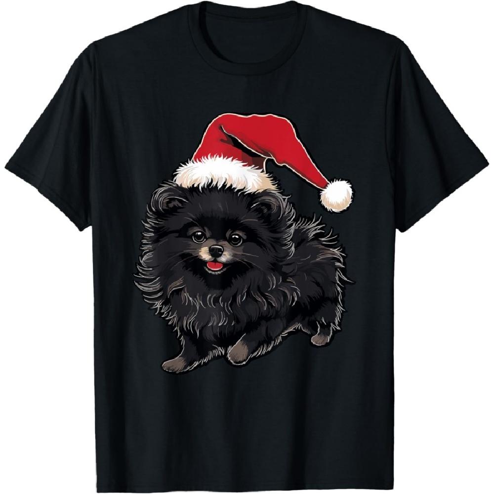 

Black Pomeranian Dog Christmas Santa Hat Xmas Pajama T-Shirt for Men Women Kids S