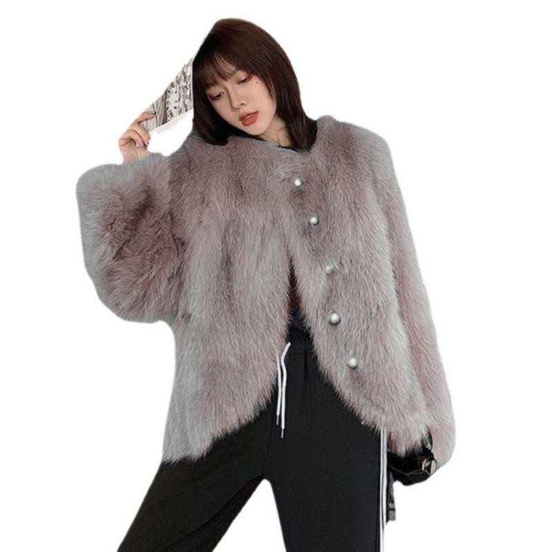 

Женская короткая куртка из искусственного меха, новая осенне-зимняя, модная и тонкая, из искусственного лисьего меха, с небольшим ворсом XL хаки