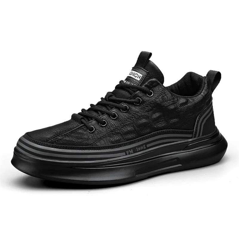 Men Sports Casual Shoes Black Leather Casual Shoes Autumn Fashion Sneakers Outdoor Comfort Sports Platform Shoes Tenis Masculino