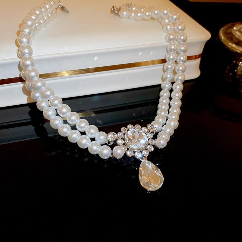 French Inlaid Diamond Pearl Flower Necklace: Elegant Light Luxury, Versatile Clavicle Chain, High-End Jewelry