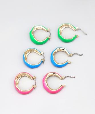 Bonbeau Fancy Color Epoxy Hoop Earrings Vivid Neon Color Accent Bold Hoop Earrings