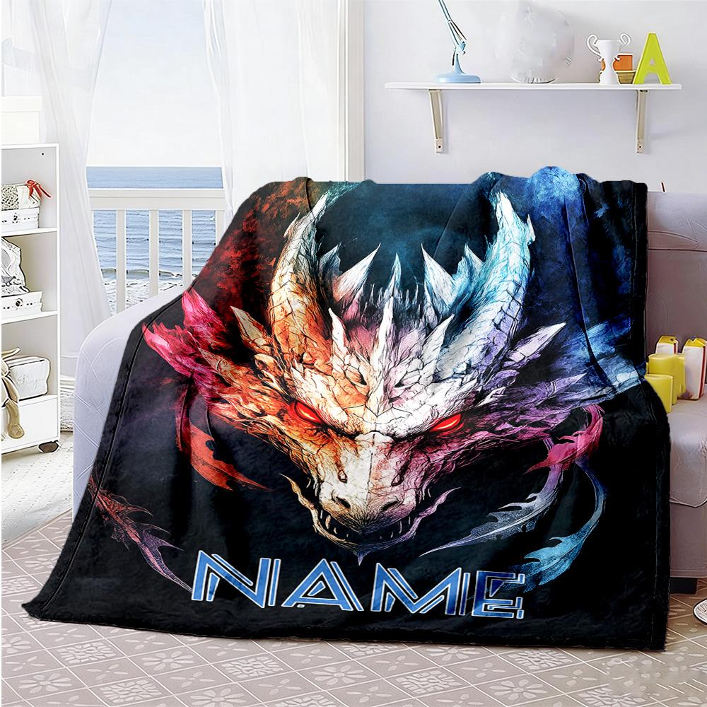 Fierce Dragon Customize Your Name Blanket Lightweight Personalized Blanket Soft & Cozy Throw For Office Office Chair Livingroom Sofa