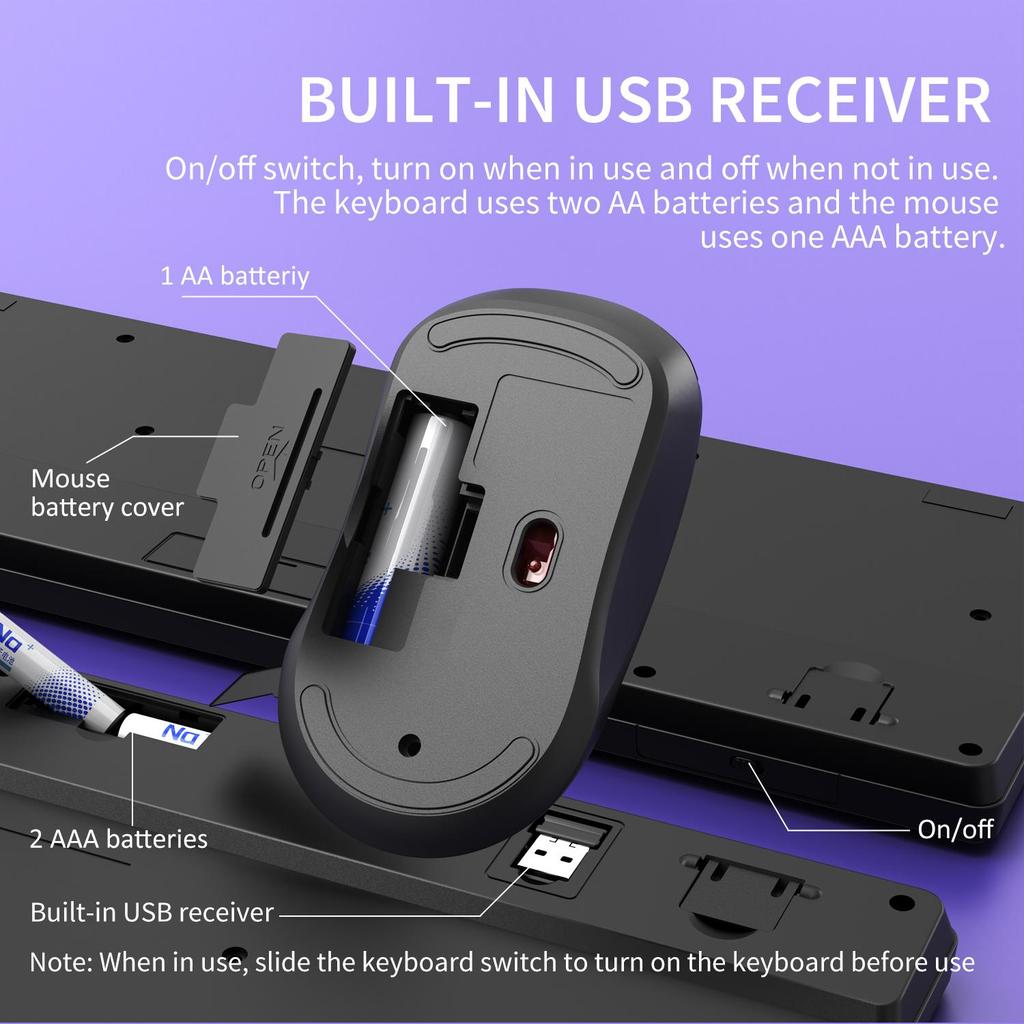 SUNSONNY Wireless Keyboard and Mouse Set Chocolate Silent Office Typing Desktop Laptop Keyboard and Mouse