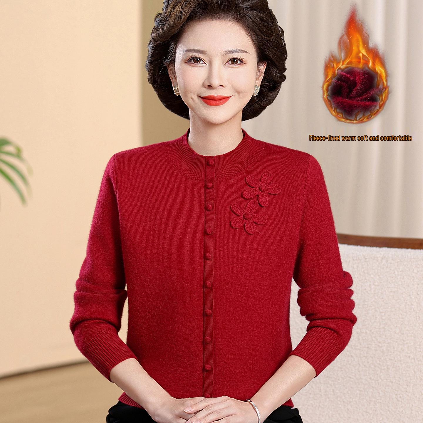 

Stylish Fleece-Lined Winter Sweater for Middle-Aged and Elderly Women - Half-High Collar Base Layer 4XL [Recommended 145-165 lbs]