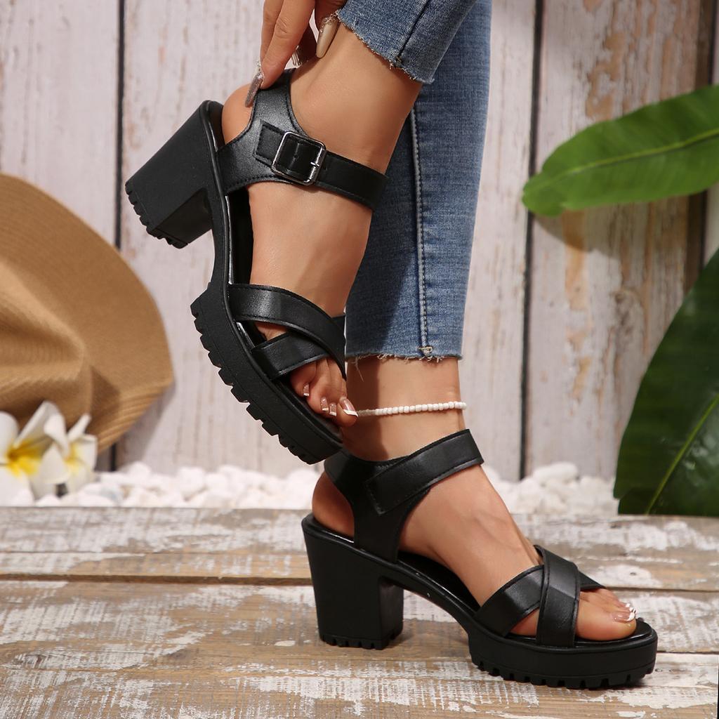 Lässige Übergröße Ein-Wort-Schnalle mit dickem Absatz Sandalen Damen 2025 Sommer neue Fischmaulsandalen wasserdichte Plateau-Plateausandalen
