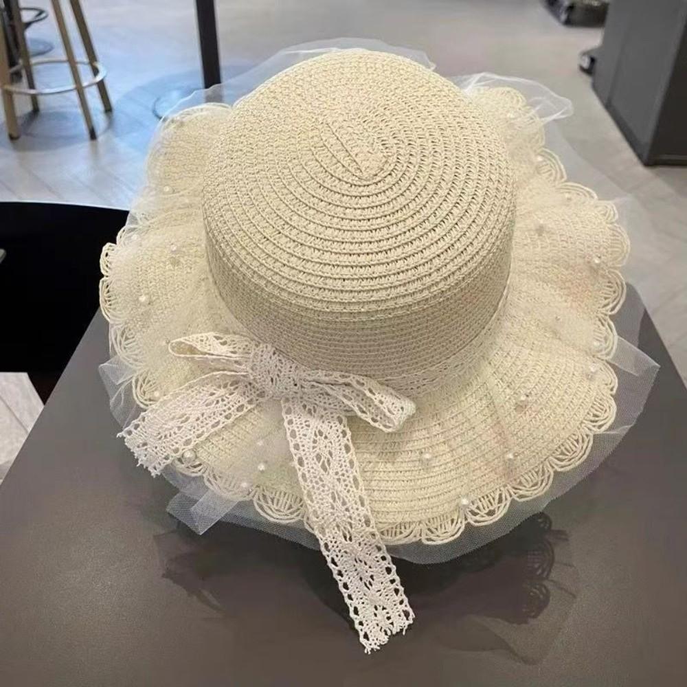 Lace Wide Brim Straw Cap Sun Protection Sunshade Fisherman Hat New Holiday Travel Beach Bags