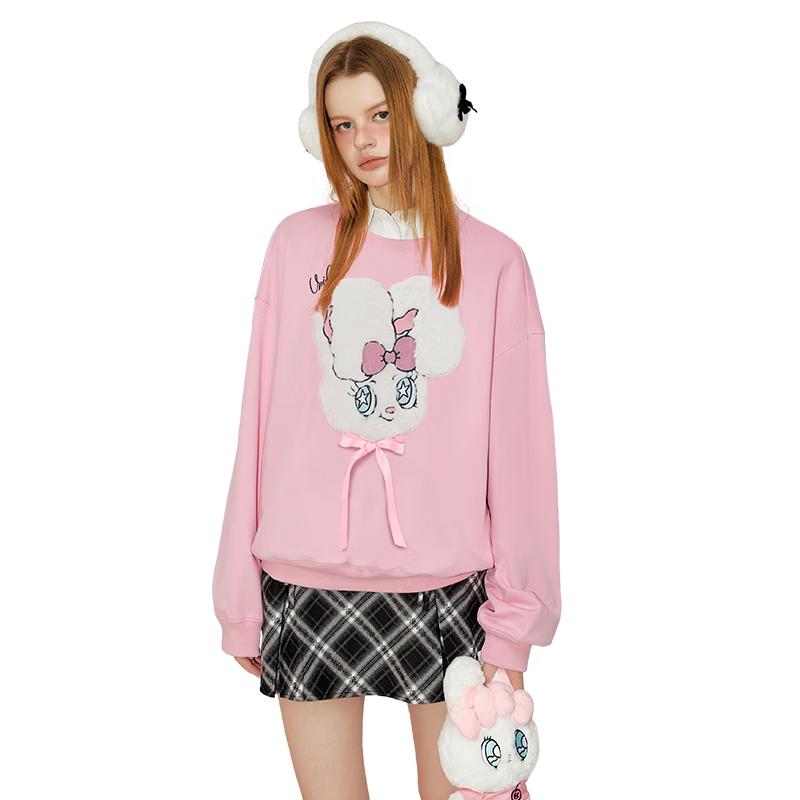 UNIFREE Essley Rabbit Applique Loose Crewneck Sweatshirt