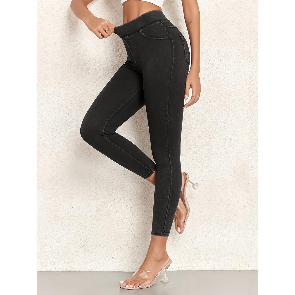 Jeggings da Donna a Vita Alta con Elastico, Vestibilità Slim, Stile Denim, Pantaloni da Yoga Elasticizzati, Leggings da Allenamento Push-Up Glutei