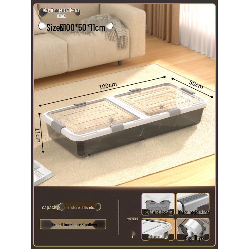 Large Capacity Transparent Under-Bed Storage Box with Wheels