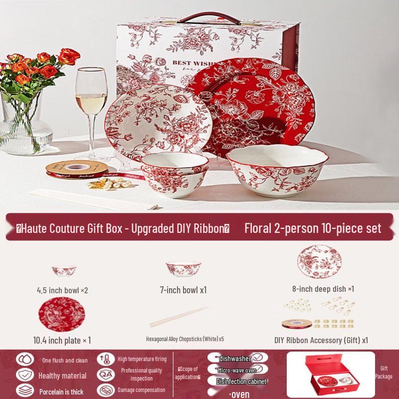 Wuhe Rose Holiday 10-Piece Floral Engagement Dinnerware Set