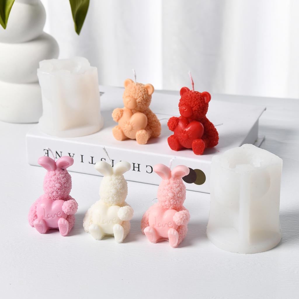 Love Rabbit Silicone Candle Mold DIY  Valentine's Day Rose Bear Love Shape Handmade Candle Gypsum Gift Home Decoration