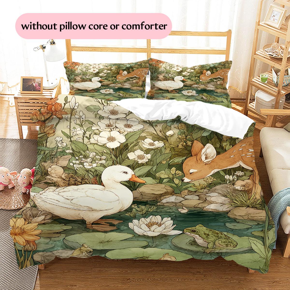 Forest Deer Pattern Bedding Quilt Set  Home Decoration  Gift (1 * duvet cover + 2 * pillowcase  without core) 135x200cm