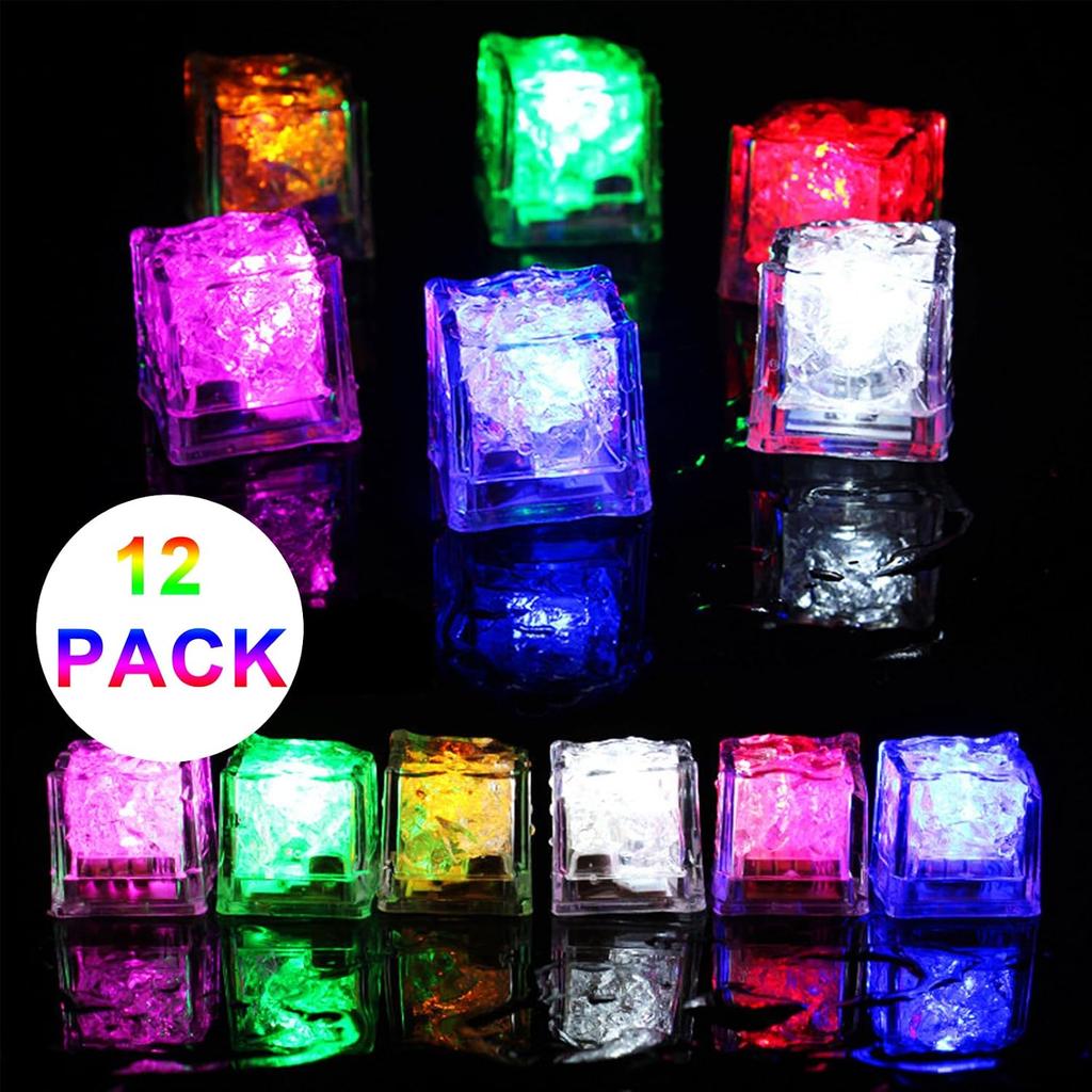 Light Up Ice Cubes for Drinks,Reusable Flashing Glow In the Dark Ice Cubes,Waterproof Color Changing Led Ice Cube for Club Bar Party Wedding Decor