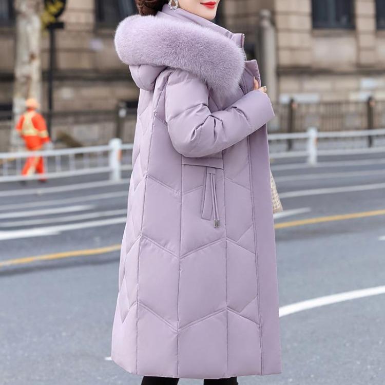 Elegant Vintage Women Down Coat Puffer Jacket Real Fur Collar Thick Warm Winter Plus Size Outerwear Middle Age Long Prakas