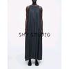 Spring New Women's Clothing round Neck Sleeveless High Waist A- line Casual Version Pleated Long Dress 1266203