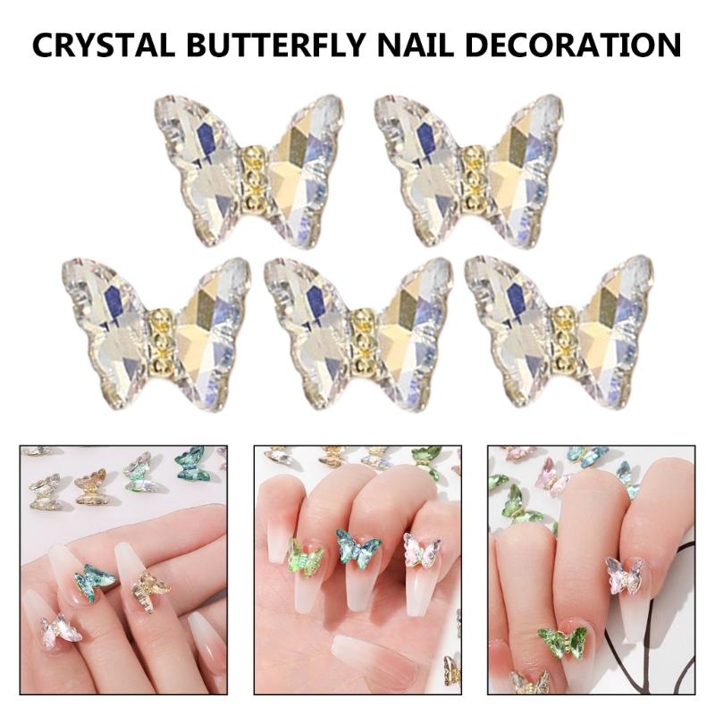 1Bag 3D Nail Charms Butterfly Shaped Nail Rhinestones for Women Elegant DIY Nails Art Decoration Accessories