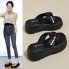 Muffin Thick-soled Cool Slippers Women's Summer Wear 2025 New High-heeled Heightening Sandals Women's Casual Beach One-word Drag