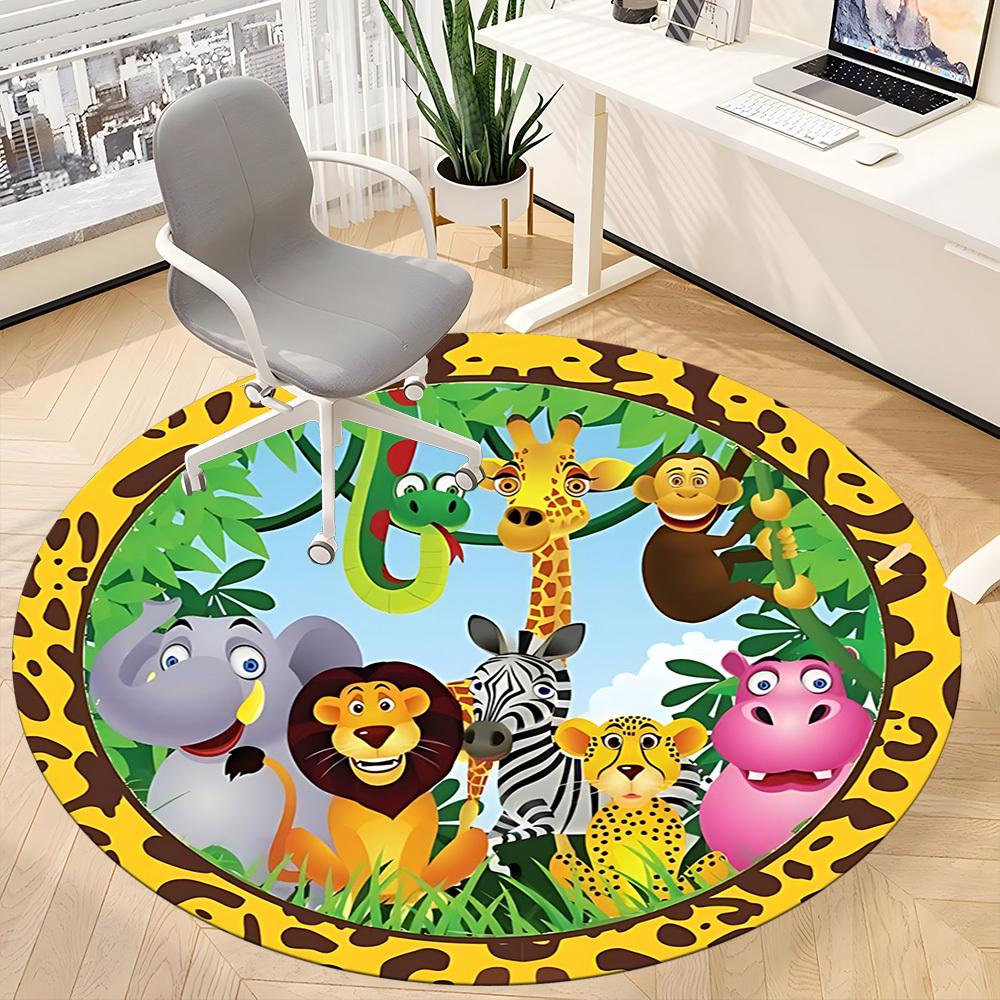 1pc Safari Animals Carpet for Office Non-Slip, Round Carpet, Soft & Comfortable, Carpet for Office, Lightweight Round Floor Mat