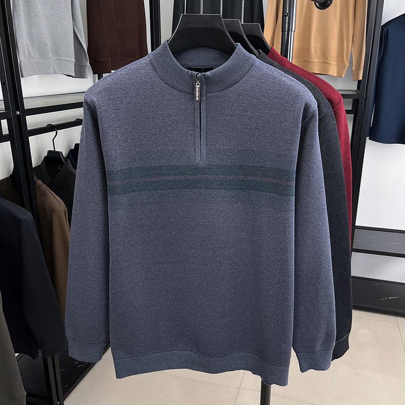 Men's Red Year of the Rat Warm Knit Sweater, Half-High Collar, Dad Style, Winter Wear for Middle-Aged & Elderly.
